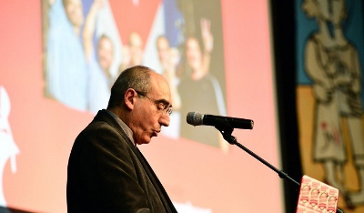 Kubas Botschafter Ren&eacute; Juan Mujica Cantelar verliest die Gru&szlig;botschaft der Cuban Five. Foto: Andrea/Song&uuml;l/Jens