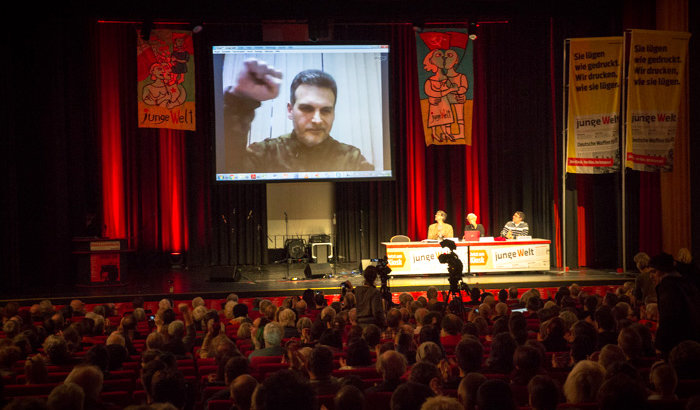 Liveschaltung in den Donbass: Alexej Markow. Foto: Christian Mang