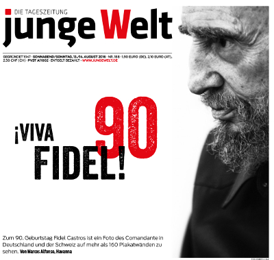 Titelseite der jungen Welt zu Fidels 90. Geburtstag am 13. August 2016